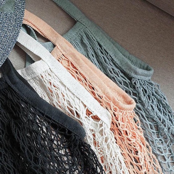 Cotton French Market Open Net Tote Bag Peach - Picture 4 of 7